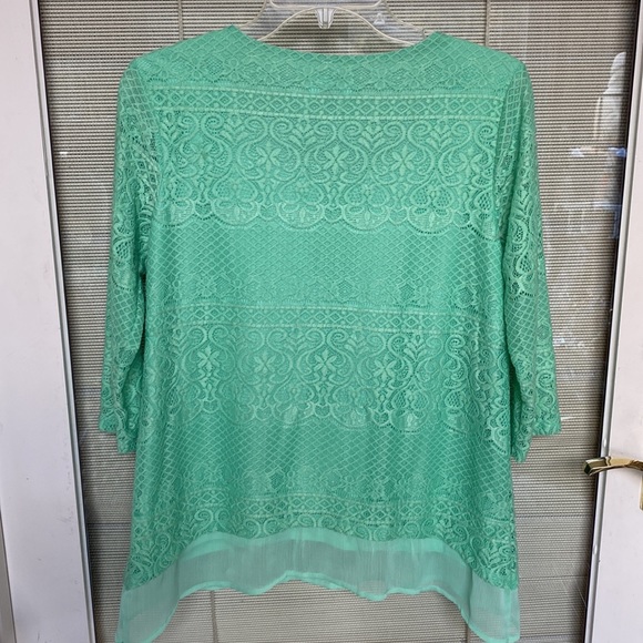 JM Collection Petite Size Petite Small Mint Green Top with Rhinestones - Picture 7 of 17